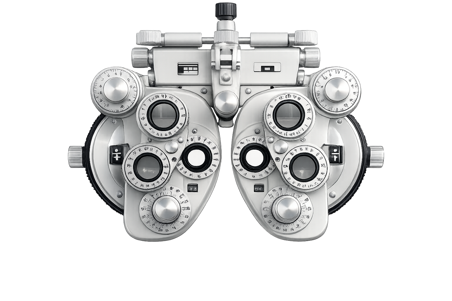 A phoropter — the refraction instrument used for precise eye testing